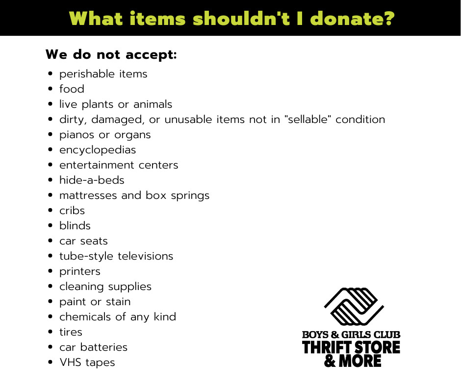 We do not accept these donation items.